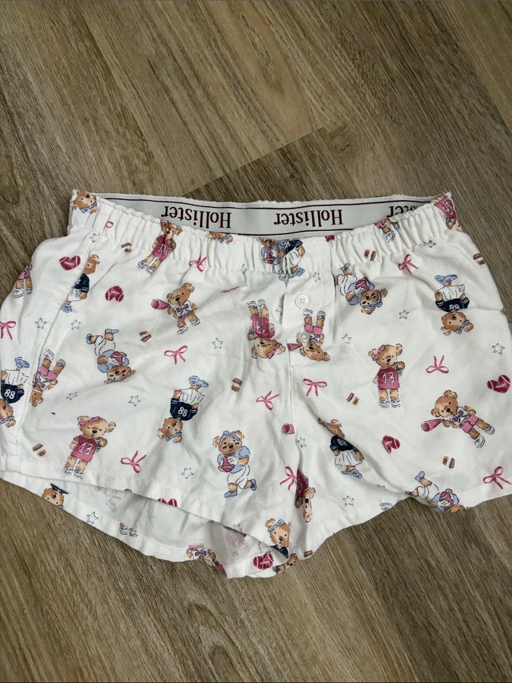 Hollister White Teddy Bear Print Athletic Lounge Shorts
